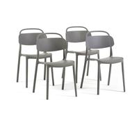 Lot de 4 chaises empilables en résine renforcée fibre de verre pour intérieur et extérieur, patins antidérapants BREDA - Gris
