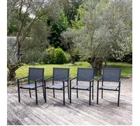 Happy Garden Lot de 4 chaises empilables en Aluminium Anthracite et textilène Gris
