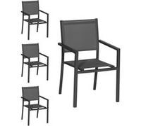 Happy Garden - Lot de 4 chaises empilables en aluminium anthracite, textilène gris