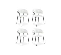 Menzzo Lot de 4 chaises Tabata - Tissu Bouclette crème & métal Noir - Dossier Arrondi - Assise matelassée - Style Moderne et Cosy