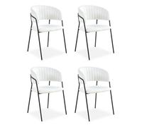 Menzzo Lot de 4 chaises Tabata - Tissu Bouclette crème & métal Noir - Dossier Arrondi - Assise matelassée - Style Moderne et Cosy