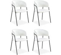 Menzzo Lot de 4 chaises Tabata - Tissu Bouclette crème & métal Noir - Dossier Arrondi - Assise matelassée - Style Moderne et Cosy