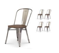 Kosmi Lot de 4 chaises en métal Brut Aspect galvanisé et Assise en Bois foncé - Style Industriel