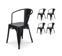 Lot de 4 chaises en métal noir mat style industriel - Avec accoudoirs