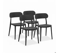Lot de 4 chaises en polypropylène, design classique et résistant, monobloc, pour jardin, terrasse, cuisine, bar - MAGGIE - Noir