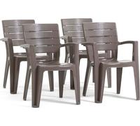 lot de 4 chaises en polypropylène monobloc, empilables avec accoudoirs, résistantes à l'eau, effet bois pour jardin, terrasse, restaurant, bar, faciles à nettoyer - Anita - Gris pigeon