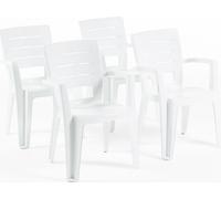 lot de 4 chaises en polypropylène monobloc, empilables avec accoudoirs, résistantes à l'eau, effet bois pour jardin, terrasse, restaurant, bar, faciles à nettoyer - Anita - Blanc