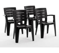 lot de 4 chaises en polypropylène monobloc, empilables avec accoudoirs, résistantes à l'eau, effet bois pour jardin, terrasse, restaurant, bar, faciles à nettoyer - Anita - Anthracite