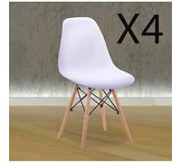Lot de 4 chaises en résine - Blanc et bois