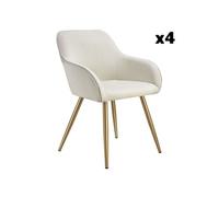 tectake® Lot de 4 Chaises de Salle à Manger Rembourrées Modernes - Velours Côtelé, Fauteuil Salon, Style Scandinave, Pieds en Acier Élégant avec Accoudoirs - pour Coiffeuse, Chambre