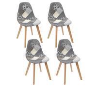 Lot de 4 Chaises - HOME DECO FACTORY - Patchwork - Design Original - Blanc et Gris