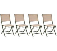 Lot de 4 chaises jardin pliantes ESSENTIA Lin Vert laurier Aluminium traité époxy, Texaline Hespéride