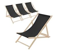 Lot de 4 chaises longue de jardin bain de soleil noir cadre bois de pin 120 kg