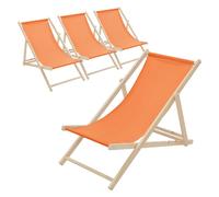 Lot de 4 chaises longue de jardin bain de soleil orange cadre bois de pin 120 kg