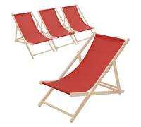 Lot de 4 chaises longue de jardin bain de soleil rouge cadre bois de pin 120 kg