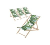 Lot de 4 Chaises Longues Pliantes en Bois Chiliennes, Motif Tropical,