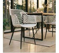 Lot de 4 chaises LUCIA pour salle à manger ou cuisine au design retro avec accoudoirs, coque en plastique blanc et 4 pieds en métal