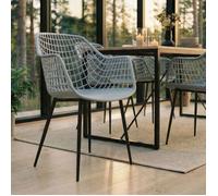 Lot de 4 chaises LUCIA pour salle à manger ou cuisine au design retro avec accoudoirs, coque en plastique gris clair