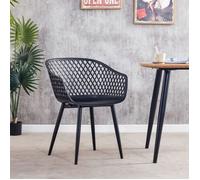 Idimex - Lot de 4 chaises MADEIRA - design rétro, accoudoirs, coque plastique noir, pieds métal