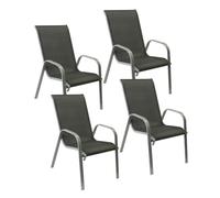 Happy Garden Lot de 4 chaises de jardin MARBELLA – Textilène gris, structure aluminium gris