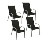 Happy Garden Lot de 4 chaises Marbella Textilène noir aluminium gris empilable