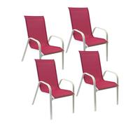 Happy Garden Lot de 4 chaises Marbella textilène rose aluminium blanc