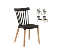 Kosmi Lot de 4 chaises Style scandinave à barreaux modèle Pop - Coque en résine Noire et Pieds en Bois Naturel