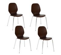 Lot de 4 chaises pieds métal assise en bois massif OURO - Marron foncé
