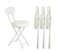Lot de 4 Chaises Pliante Tabourets Pliable Coussin Rond en Fourrure avec Dossier et Repose-Pieds, Siège de 49 cm de Haut, Style Scandinave, Blanc