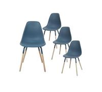 Lot de 4 Chaises Polypropylène Bleu et Bois - FLUK -
