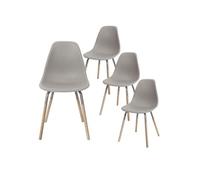 Lot de 4 Chaises Polypropylène Taupe et Bois - FLUK -