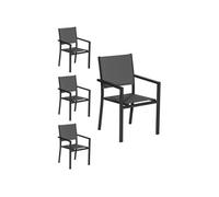 Lot de 4 chaises rembourrées en aluminium anthracite - textilène gris