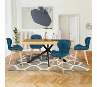 IDMarket - Lot de 4 chaises ROBINE - Tissu bleu canard - Salle à manger