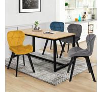 IDMarket - Lot de 4 chaises ROBINE en velours multicolore bleu, gris foncé, gris clair et jaune
