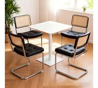 Lot de 4 Chaises Salle à Manger Cantilever Rotin Cuir PU Mid-Century Chrome | Empilables gain de place, similicuir facile à nettoyer, dossier rotin respirant, structure testée 150 kg.
