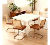 Lot de 4 Chaises Salle à Manger Cantilever Rotin Cuir PU Mid-Century Chrome | Empilables gain de place, similicuir facile à nettoyer, dossier rotin respirant, structure testée 150 kg.