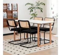 Lot de 4 Chaises Salle à Manger Cantilever Velours Rotin Chrome Moderne | Assise moelleuse dossier tressé main confort aéré, cadre acier testé 150kg, chaises empilables gain de place, nuance tendance