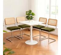 Lot de 4 Chaises Salle à Manger Cantilever Velours Rotin Chrome Moderne | Assise moelleuse dossier tressé main confort aéré, cadre acier testé 150kg, chaises empilables gain de place, nuance tendance