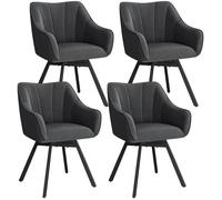 Lot de 4 Chaises Salle à Manger Rotatives avec Dossier Accoudoirs, Chaise Roulante Assise Velours Pieds Métal,Gris Foncé YAHEETECH