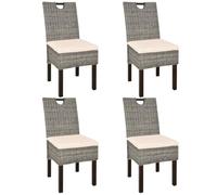 Lot de 4 Chaises Salle à Manger Rotin Kubu Bois Manguier | Coussins Inclus, Housses Amovibles Lavables, Tissage Fait Main, Charge Max 110 kg