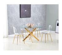 Lot de 4 chaises scandinave transparentes en PVC pieds Gold