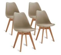 Lot de 4 Chaises Scandinaves Beige Chaise de salle à Manger Design en Similicuir et Bois Massif