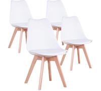 Lot de 4 Chaises Scandinaves Blanches Lorenzo Chaise de salle à Manger Design en Similicuir et Bois Massif