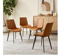Lot de 4 Chaises Scandinaves, Fabriqué en cuir PU, Chaises Salle à Manger, Chaise Cuisine, Salon, Chaises Marron, Design Ergonomique