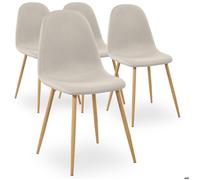 Menzzo Lot de 2 Chaises Scandinaves GAO Tissu Beige - Chaises Salle à Manger Design avec Pieds Bois - Assise Confortable Moderne pour Cuisine & Salon