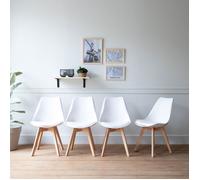 Lot de 4 chaises scandinaves NORA blanches avec coussin