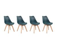 Happy Garden – Lot de 4 chaises scandinaves Nora bleues avec coussin, pieds en hêtre massif
