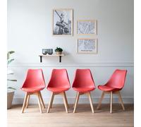 Happy Garden Lot de 4 chaises de Salle à Manger Style scandinaves Nora Rouges avec Coussin, chaises de Cuisine, chaises rembourrées, Pieds en Bois de hêtre Massif