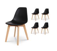 Lot de 4 chaises style scandinave modèle GABBY - Coque en résine noire et pieds en bois naturel