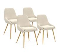 Lot de 4 chaises THALYA en velours beige et pieds effet bois avec accoudoirs